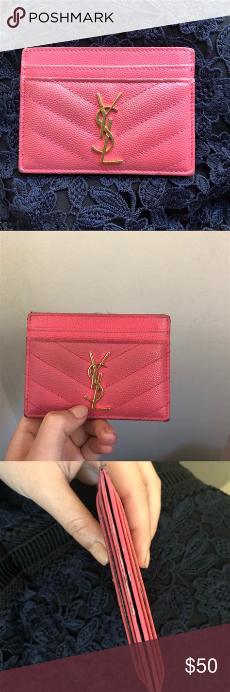 hot pink ysl card holder|YSL card holder with zipper.